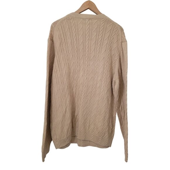 NWT TURNBURY Cable Knit Beige Crew Neck Long Sleeve Sweater 100% Cotton Men's L - Picture 2 of 6